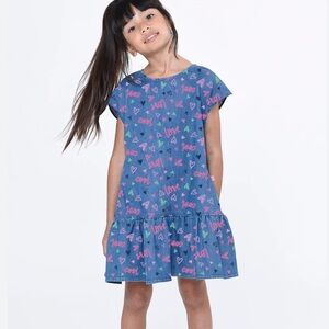 Billieblush Heart Print Dress Size 4 Blue Pink Denim